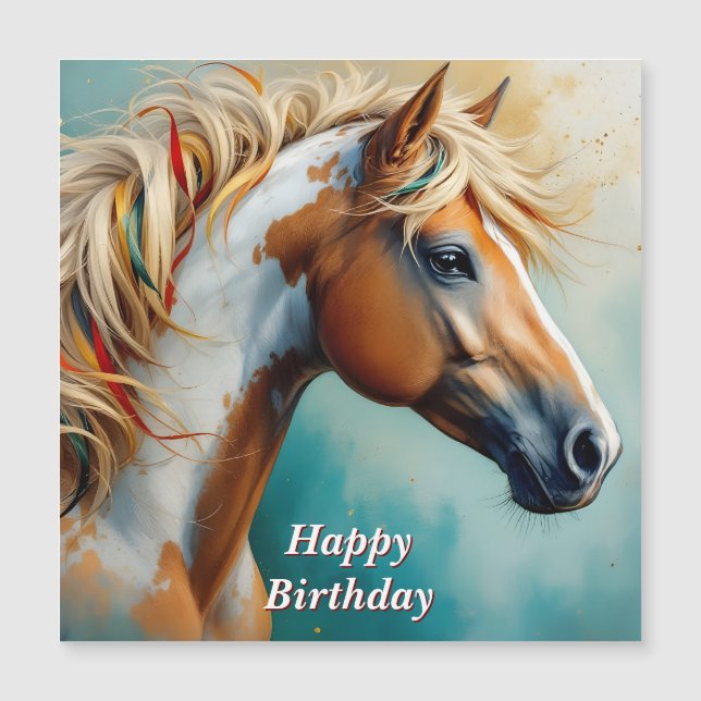 Palomino Paint Mustang Portrait Birthday (Front)