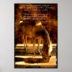 Palomino Pinto Horse Feeding in Barn & Prose Poster