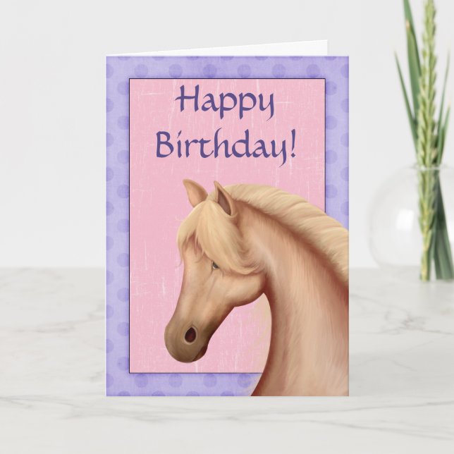 Palomino Pony Purple and Pink Horse Happy Birthday Card (Front)