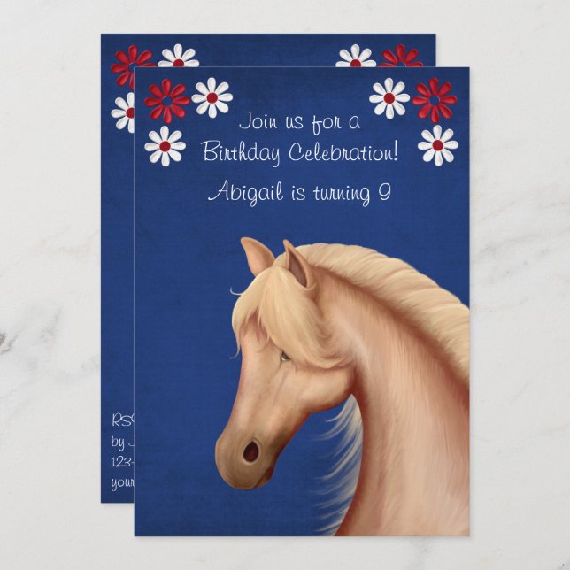 Palomino Pony Red White Blue Horse Birthday Invite (Front/Back)