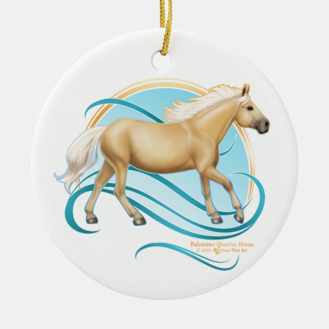 Palomino Quarter Horse Ceramic Tree Decoration (Front)