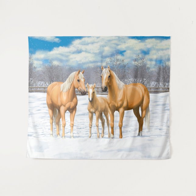 Palomino Quarter Horses In Snow Tapestry (Front (Horizontal))