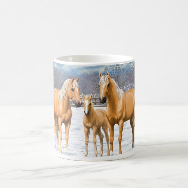 Palomino Quarter Horses In Winter Snow Coffee Mug (Center)