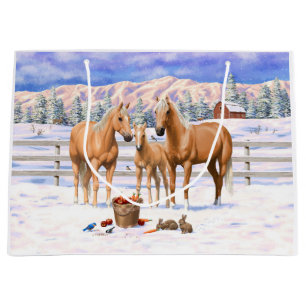 Palomino Quarter Horses In Winter Snow Large Gift Bag