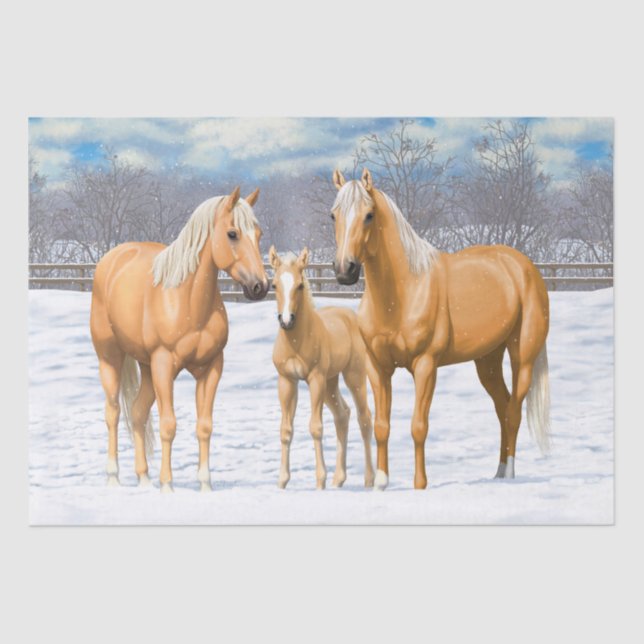 Palomino Quarter Horses In Winter Snow Tissue Paper (Front)