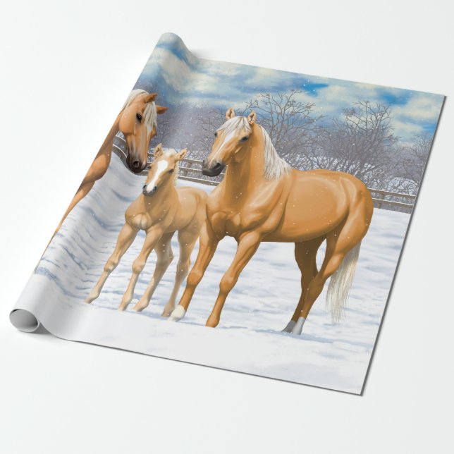 Palomino Quarter Horses In Winter Snow Wrapping Paper (Unrolled)