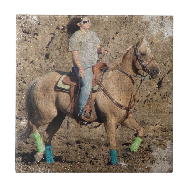 Palomino Rodeo Horse Warmup Grunge Tile (Front)