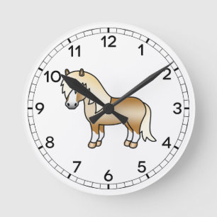 Palomino Shetland Pony Cute Cartoon Illustration Round Clock