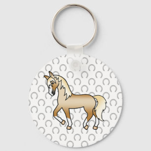 Palomino Trotting Horse Cute Cartoon Illustration Key Ring