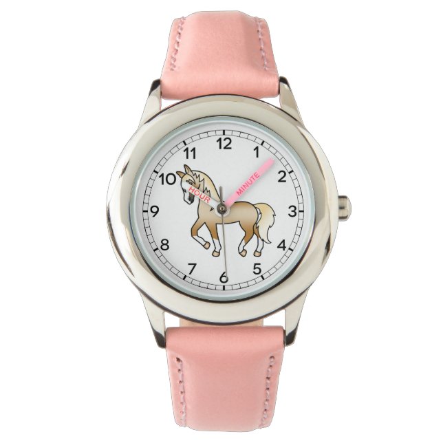 Palomino Trotting Horse Cute Cartoon Illustration Watch (Front)