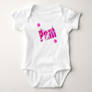 Pam, Name Logo With White Parrots, Baby Bodysuit