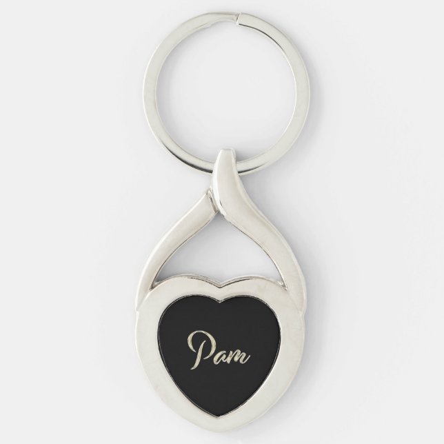 Pam white gold keychain with handwritten initials (Front)