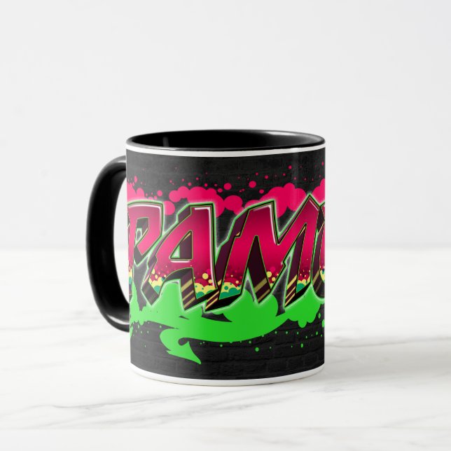 Pamela First name name Graffiti red green Tasse Mug (Front Left)
