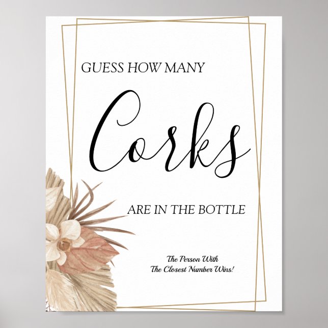 Pampa Grass How many Corks bridal shower game sign (Front)