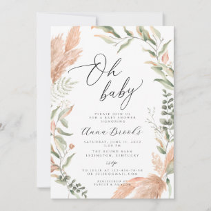 Pampas and greenery boho Oh Baby baby shower Invitation