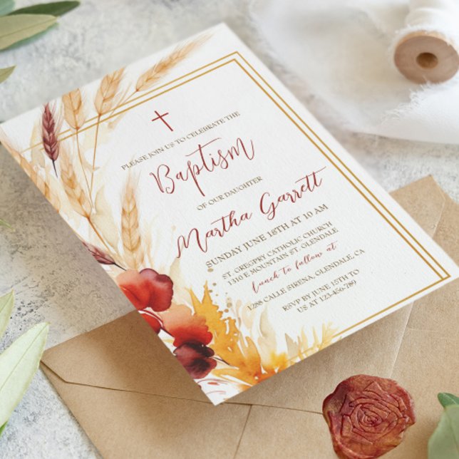 Pampas Autumn Beige Girls Baptism  Invitation (Creator Uploaded)