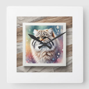 Pampas Cat 170724AREF134 - Watercolor Square Wall Clock