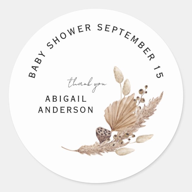 Pampas Custom Name Thank You White Classic Round Sticker (Front)
