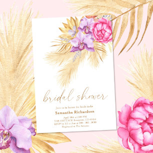 Pampas Dried Grass Boho Pink Bridal Shower Invitation
