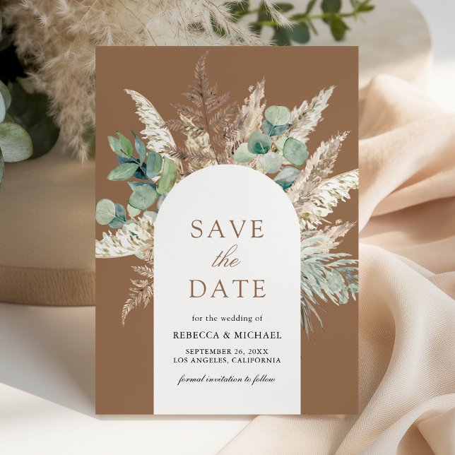 Pampas Eucalyptus Arch Beige Tan Wedding Save The Date (Creator Uploaded)