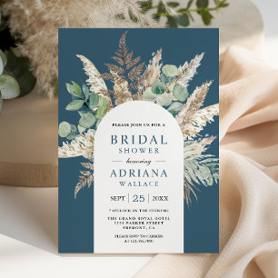 Pampas Eucalyptus Arch Dusty Blue Bridal Shower Invitation