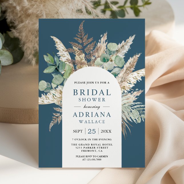 Pampas Eucalyptus Arch Dusty Blue Bridal Shower Invitation (Creator Uploaded)