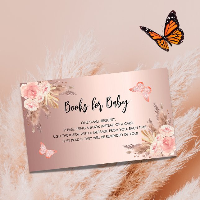 Pampas floral butterfly baby shower book request enclosure card (Creator Uploaded)