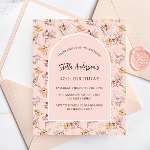 Pampas floral rose boho budget birthday invitation