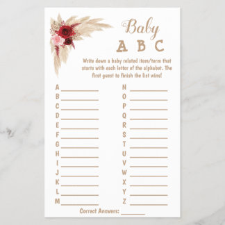Pampas Grass | ABC Baby Shower Game Card