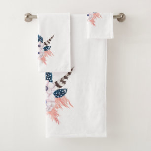 Pampas Grass and Feathers On White  Bath Towel Set