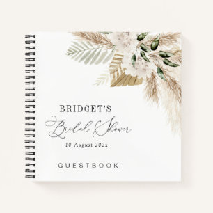 pampas grass and greenery bridal shower guestbook notebook