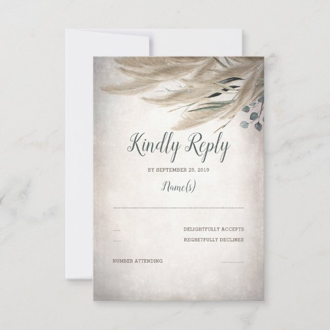 Pampas Grass and Greenery Wedding RSVP (Front)
