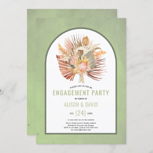 Pampas grass and palm sage green engagement party invitation