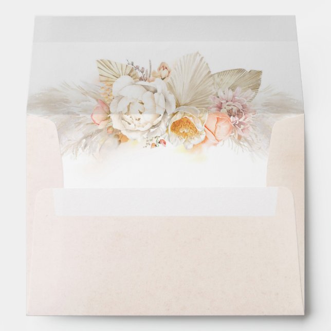 Pampas Grass and Pastel Flowers Elegant Boho Envelope (Back (Bottom))
