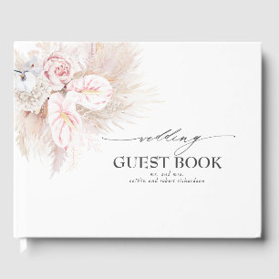 Pampas Grass and Pink Anthuriums Wedding Guest Book