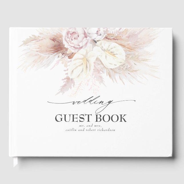 Pampas Grass and White Anthuriums Wedding Guest Book (Front)