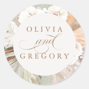 Pampas Grass and White Flowers Boho Wedding Classic Round Sticker