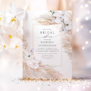 Pampas Grass and White Orchids Chic Bridal Shower Invitation