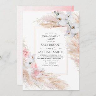 Pampas Grass and White Orchids Engagement Party Invitation