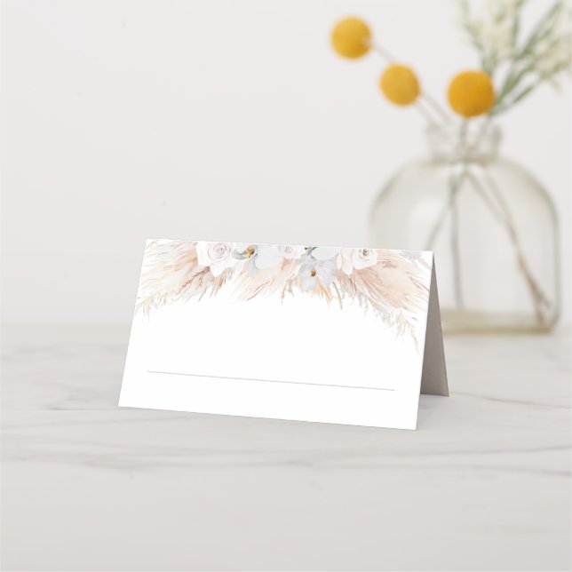 Pampas Grass and White Orchids Exotic Wedding Place Card (Front)