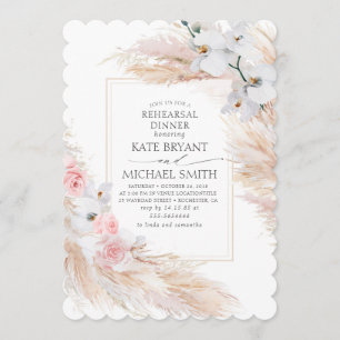 Pampas Grass and White Orchids Rehearsal Dinner Invitation