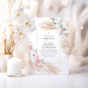 Pampas Grass and White Orchids Tropical Baptism Invitation