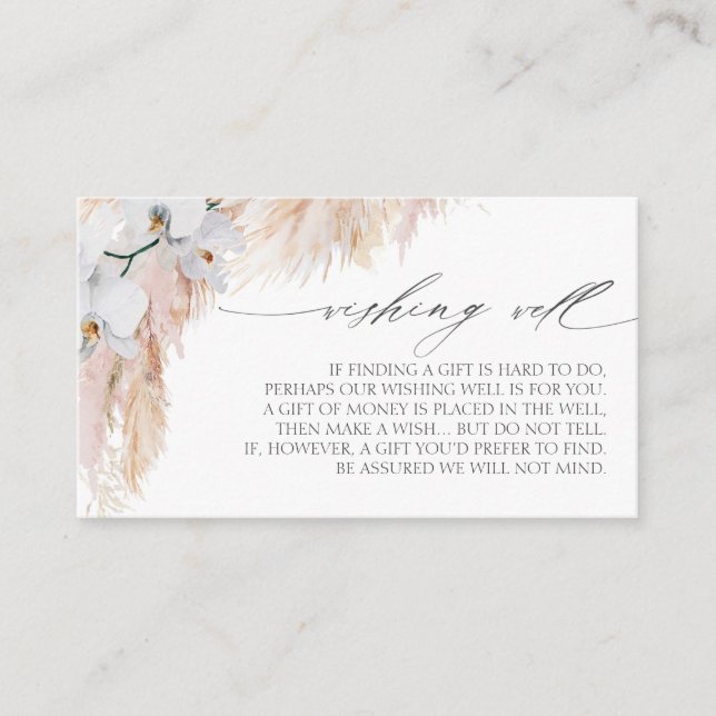 Pampas Grass and White Orchids Wishing Well Business Card (Front)