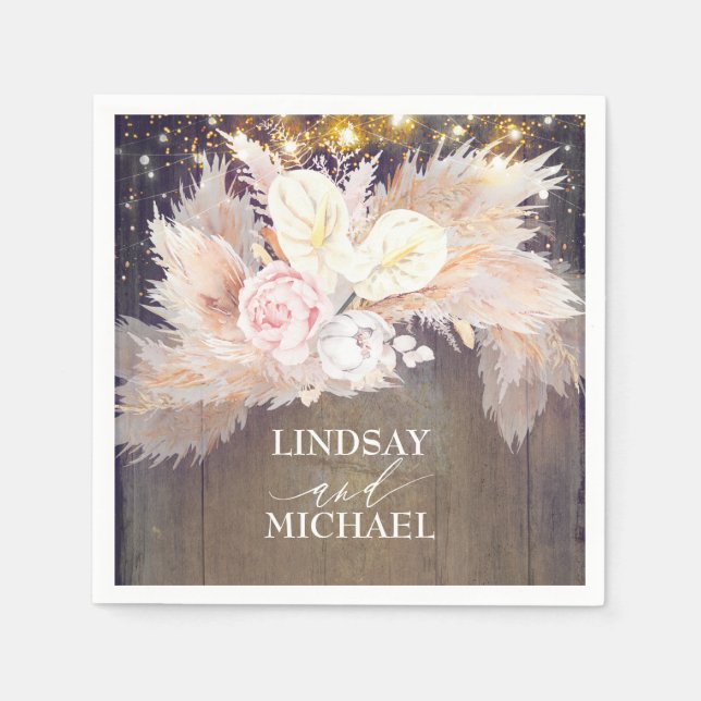 Pampas Grass Anthuriums Rustic Tropical Napkins (Front)