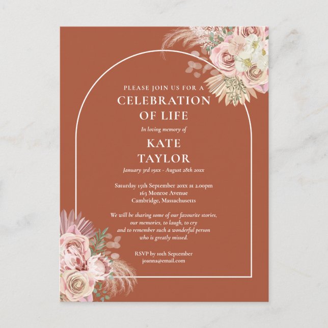 Pampas Grass Arch Celebration Of Life Funeral Postcard (Front)