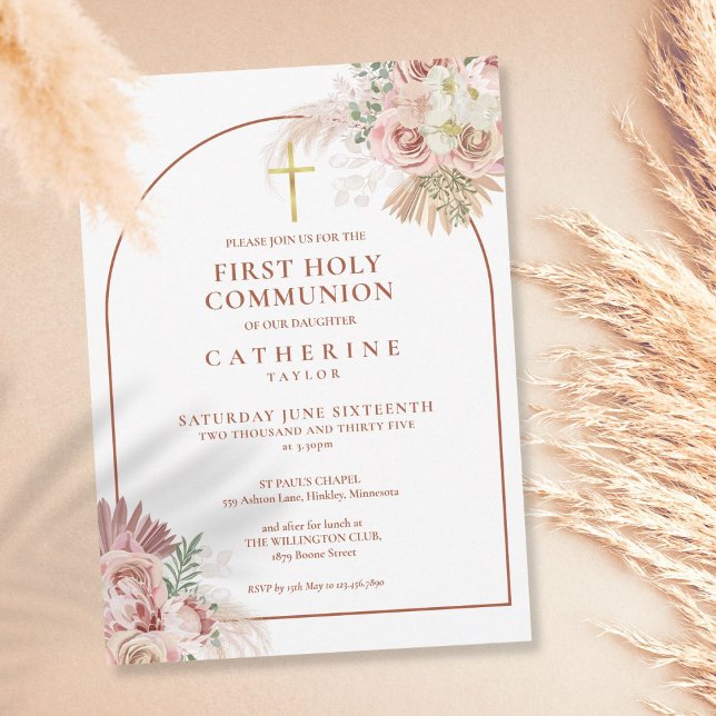 Pampas Grass Arch First Holy Communion Invitation (Creator Uploaded)
