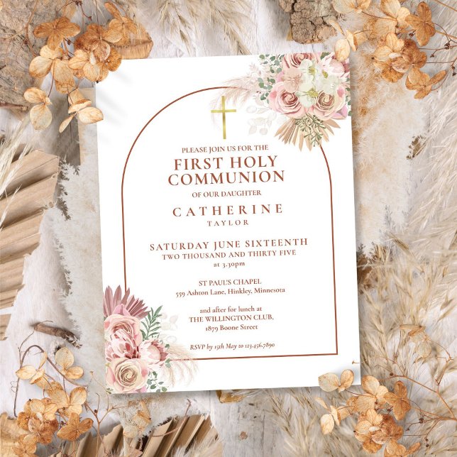 Pampas Grass Arch First Holy Communion Invitation Postcard (Pampas Grass Arch First Holy Communion Invitation Postcard)