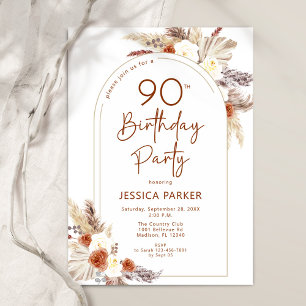 Pampas Grass Arch Terracotta Rustic 90th Birthday Invitation