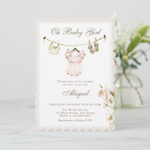 Pampas Grass Baby Girl Clothesline Baby Shower Invitation