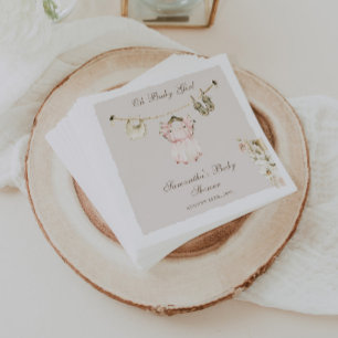 Pampas Grass Baby Girl Clothesline Baby Shower Napkin
